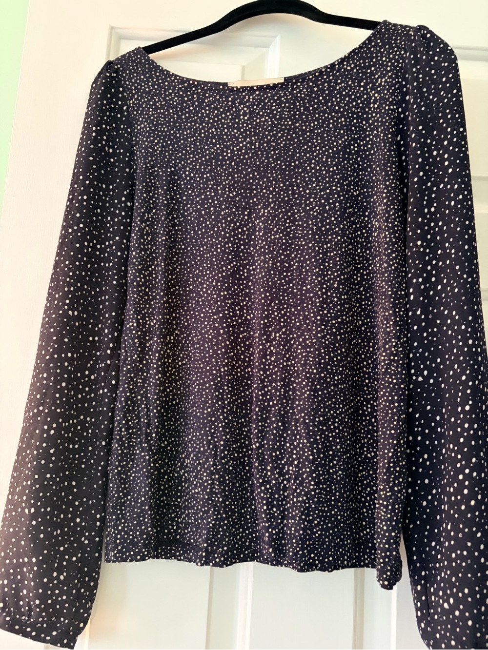 LOFT Navy Long-Sleeve Polka Dot Blouse
